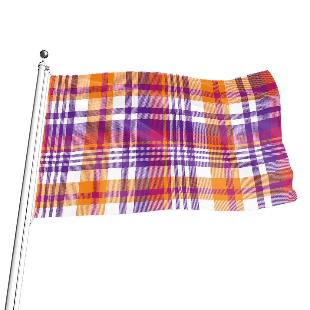 Purple And Orange Madras Plaid Print Flag