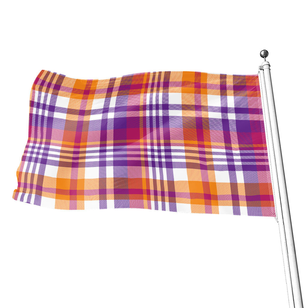 Purple And Orange Madras Plaid Print Flag