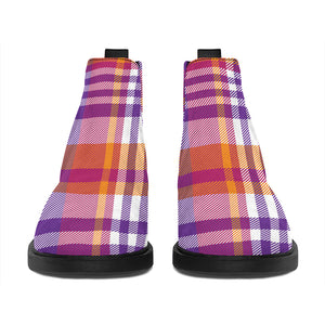 Purple And Orange Madras Plaid Print Flat Ankle Boots