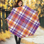Purple And Orange Madras Plaid Print Foldable Umbrella