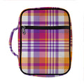 Purple And Orange Madras Plaid Print Front Pocket Bible Bag