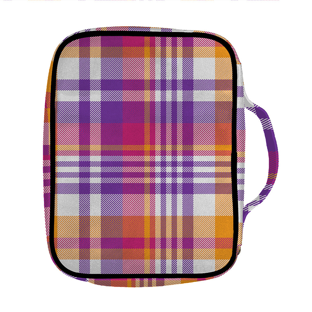 Purple And Orange Madras Plaid Print Front Pocket Bible Bag