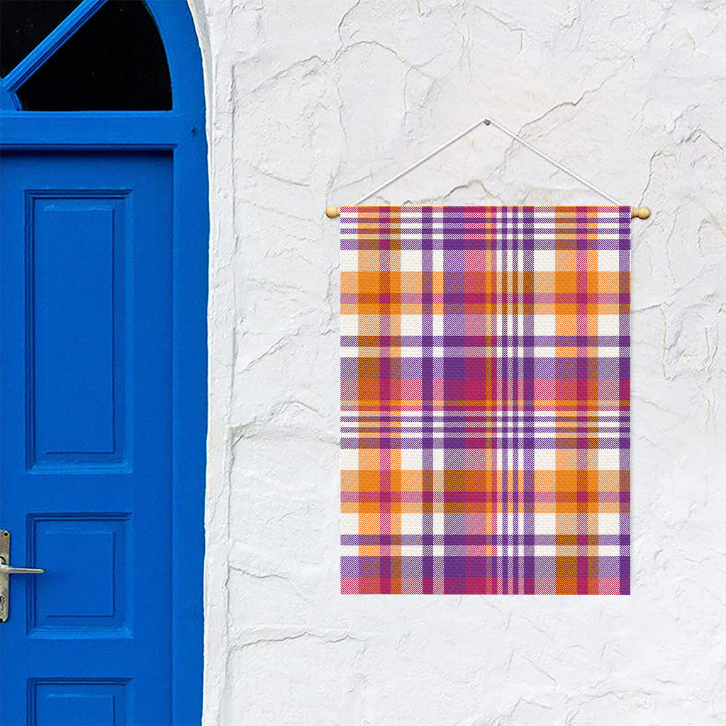 Purple And Orange Madras Plaid Print Garden Flag