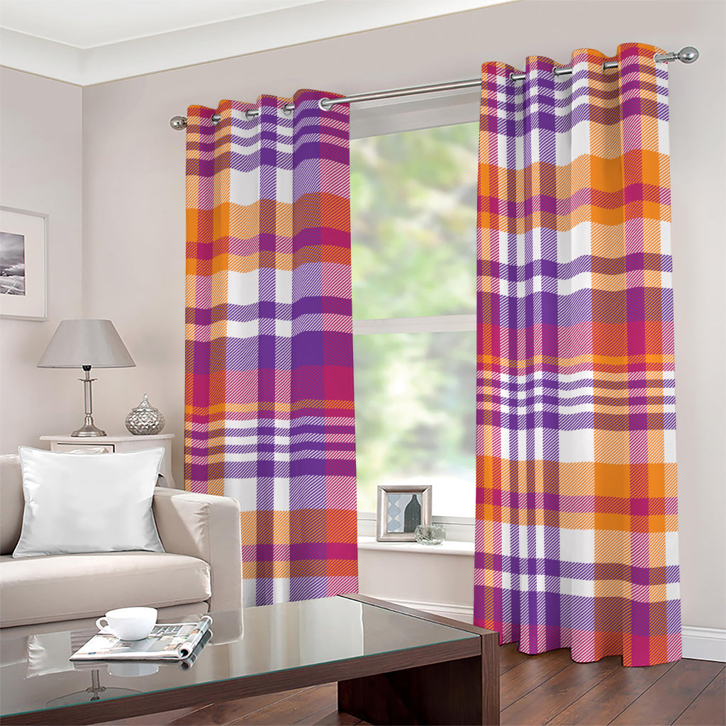 Purple And Orange Madras Plaid Print Grommet Curtains