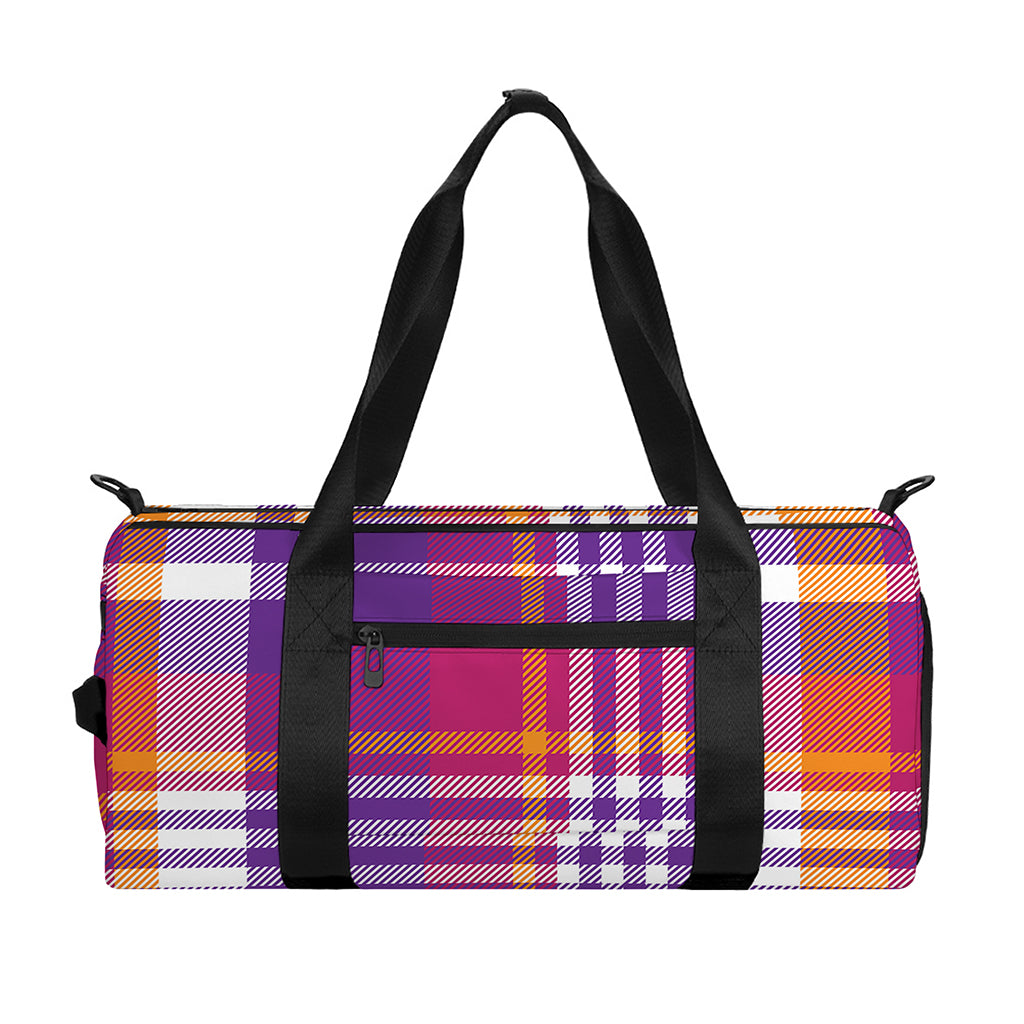 Purple And Orange Madras Plaid Print Gym Bag