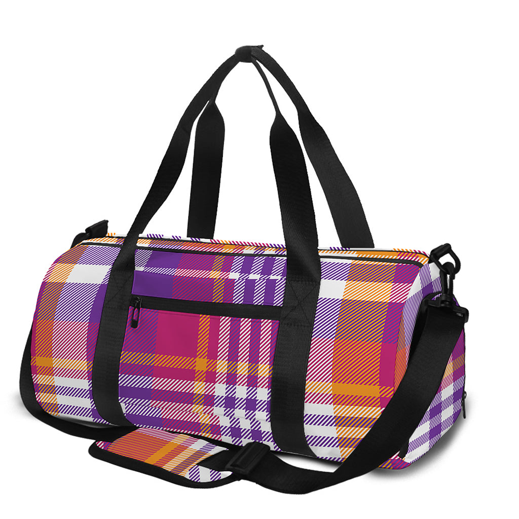 Purple And Orange Madras Plaid Print Gym Bag