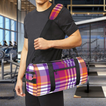Purple And Orange Madras Plaid Print Gym Bag