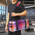 Purple And Orange Madras Plaid Print Gym Bag