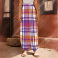 Purple And Orange Madras Plaid Print Harem Pants