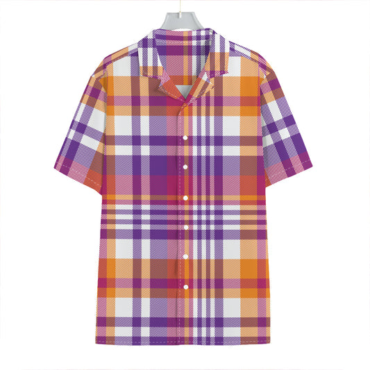 Purple And Orange Madras Plaid Print Hawaiian Shirt