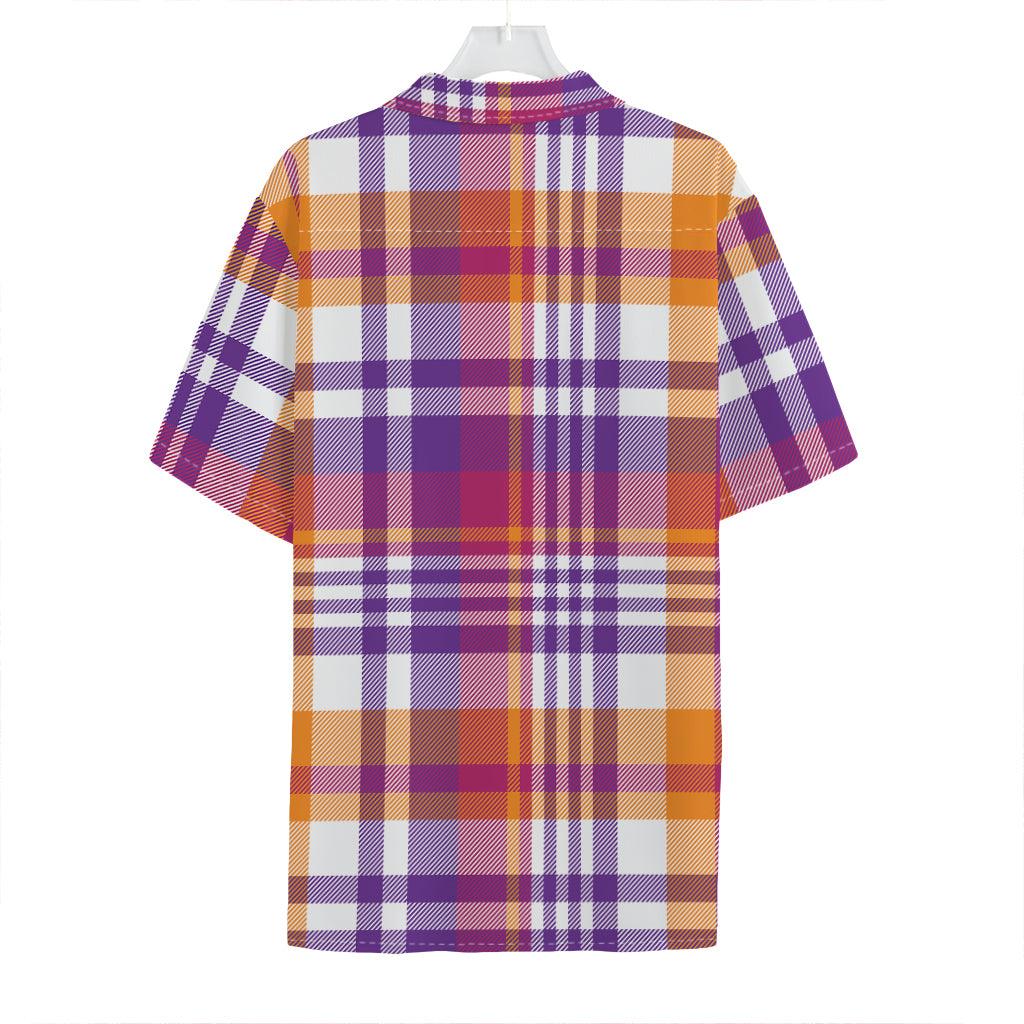 Purple And Orange Madras Plaid Print Hawaiian Shirt