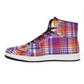 Purple And Orange Madras Plaid Print High Top Leather Sneakers