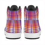 Purple And Orange Madras Plaid Print High Top Leather Sneakers