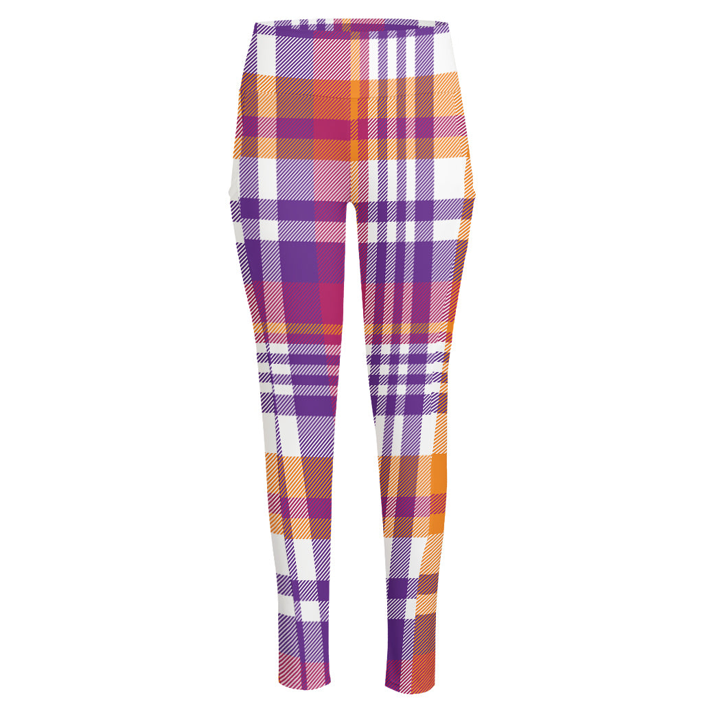 Purple And Orange Madras Plaid Print High-Waisted Pocket Leggings