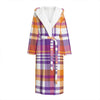 Purple And Orange Madras Plaid Print Hooded Bathrobe