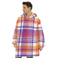 Purple And Orange Madras Plaid Print Hoodie Blanket