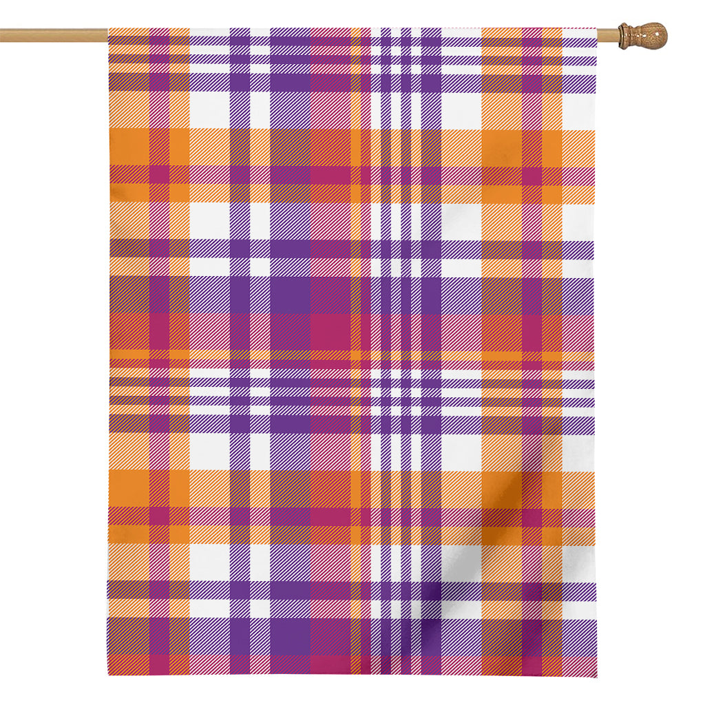 Purple And Orange Madras Plaid Print House Flag