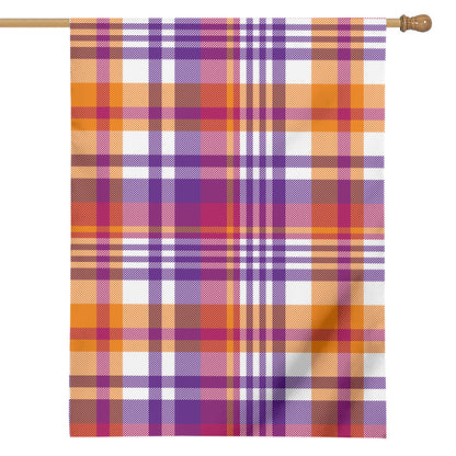 Purple And Orange Madras Plaid Print House Flag