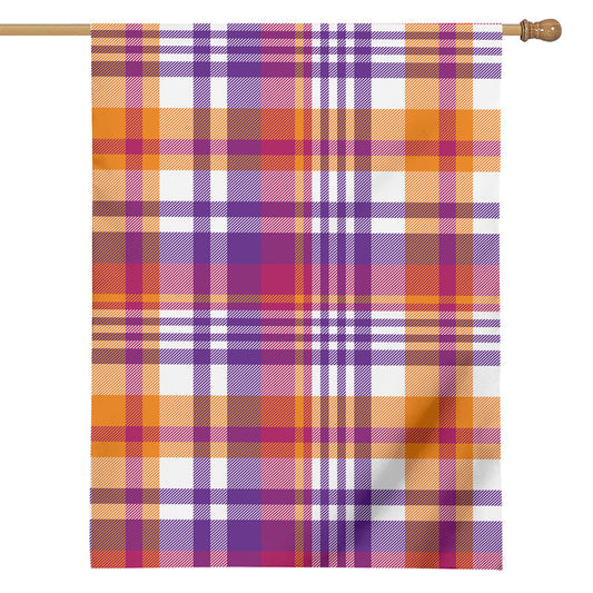 Purple And Orange Madras Plaid Print House Flag