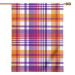 Purple And Orange Madras Plaid Print House Flag