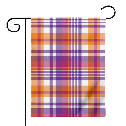 Purple And Orange Madras Plaid Print House Flag