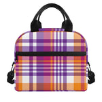 Purple And Orange Madras Plaid Print Insulated Lunch Bag