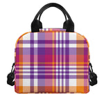 Purple And Orange Madras Plaid Print Insulated Lunch Bag