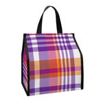 Purple And Orange Madras Plaid Print Insulated Lunch Tote
