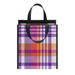 Purple And Orange Madras Plaid Print Insulated Lunch Tote