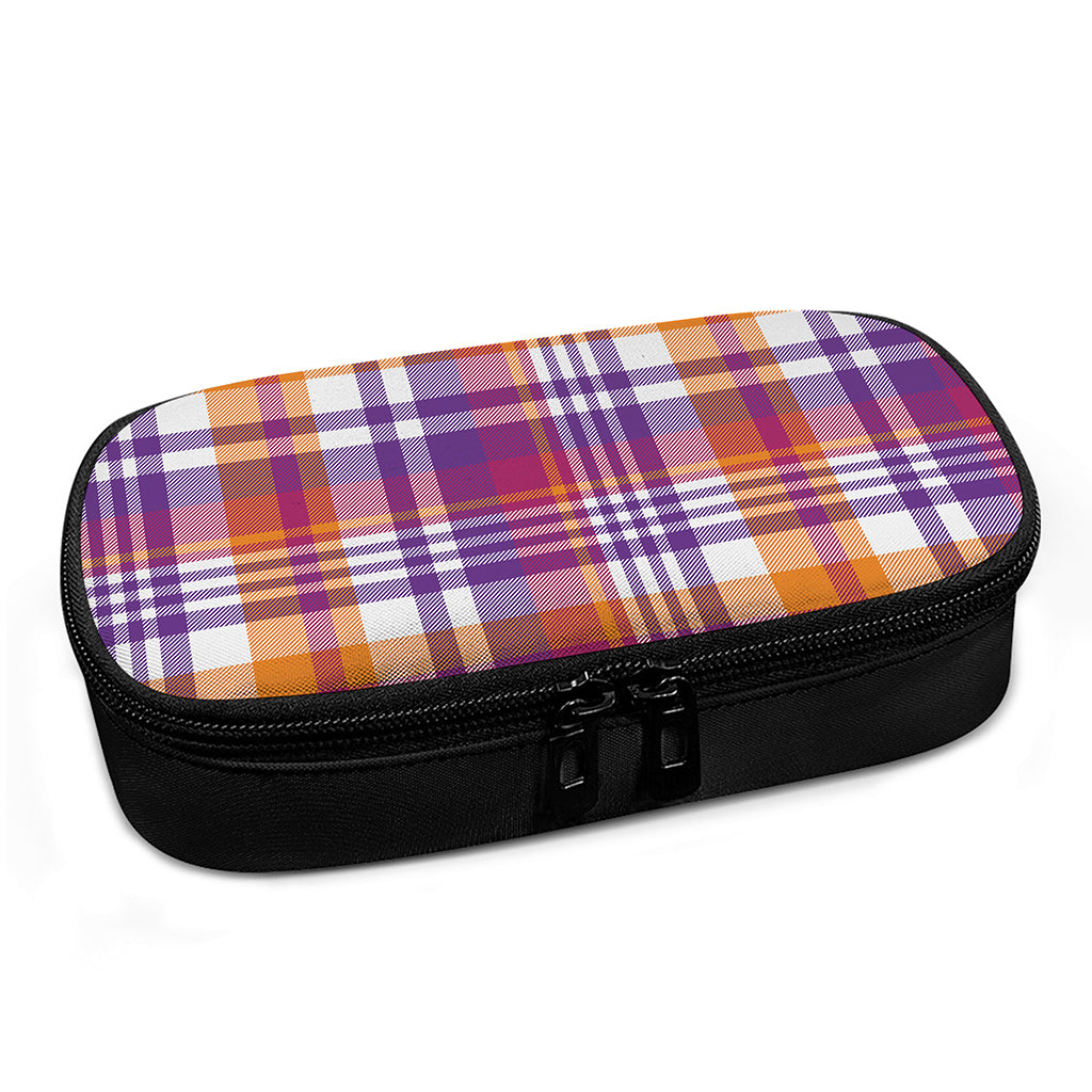 Purple And Orange Madras Plaid Print Insulin Cooler Travel Case