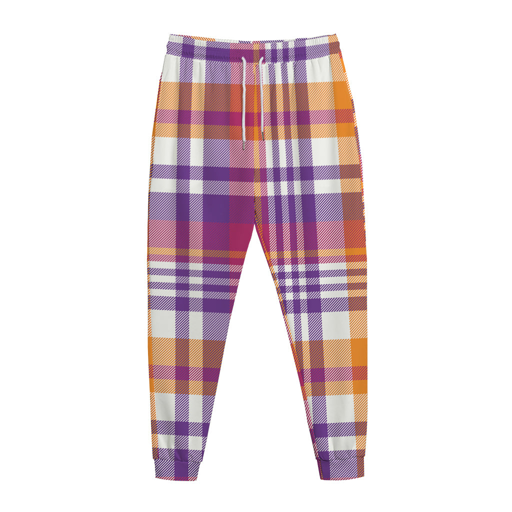 Purple And Orange Madras Plaid Print Jogger Pants