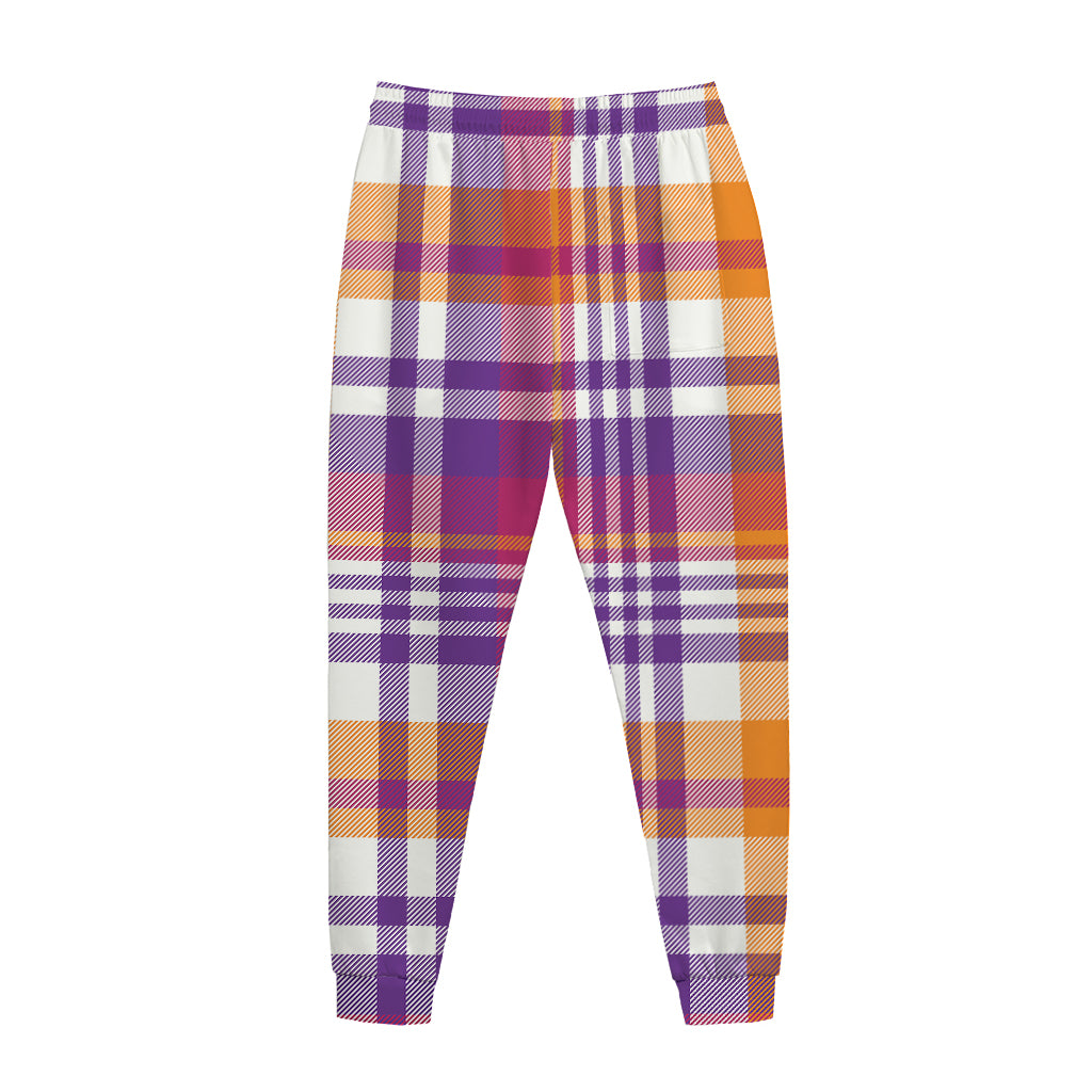 Purple And Orange Madras Plaid Print Jogger Pants
