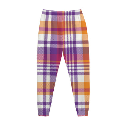 Purple And Orange Madras Plaid Print Jogger Pants