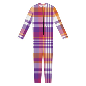 Purple And Orange Madras Plaid Print Jumpsuit