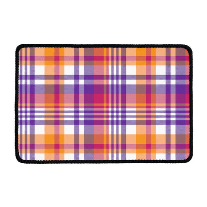 Purple And Orange Madras Plaid Print Kitchen Mat