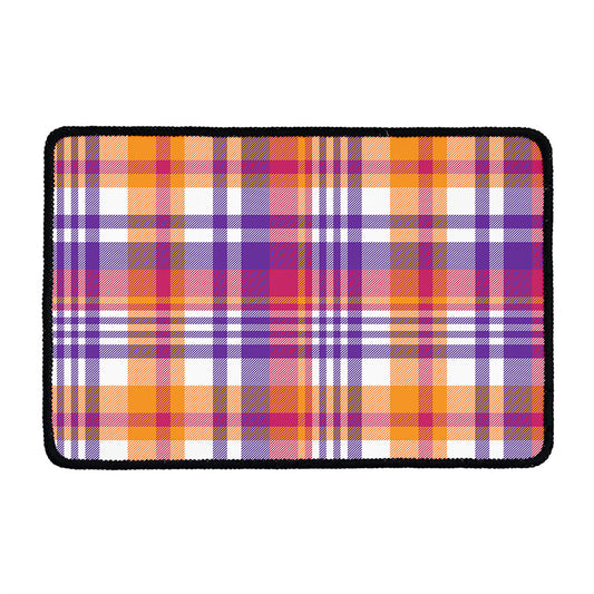 Purple And Orange Madras Plaid Print Kitchen Mat