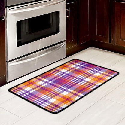 Purple And Orange Madras Plaid Print Kitchen Mat