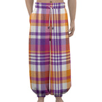 Purple And Orange Madras Plaid Print Lantern Pants