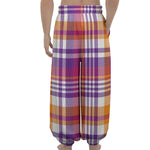 Purple And Orange Madras Plaid Print Lantern Pants