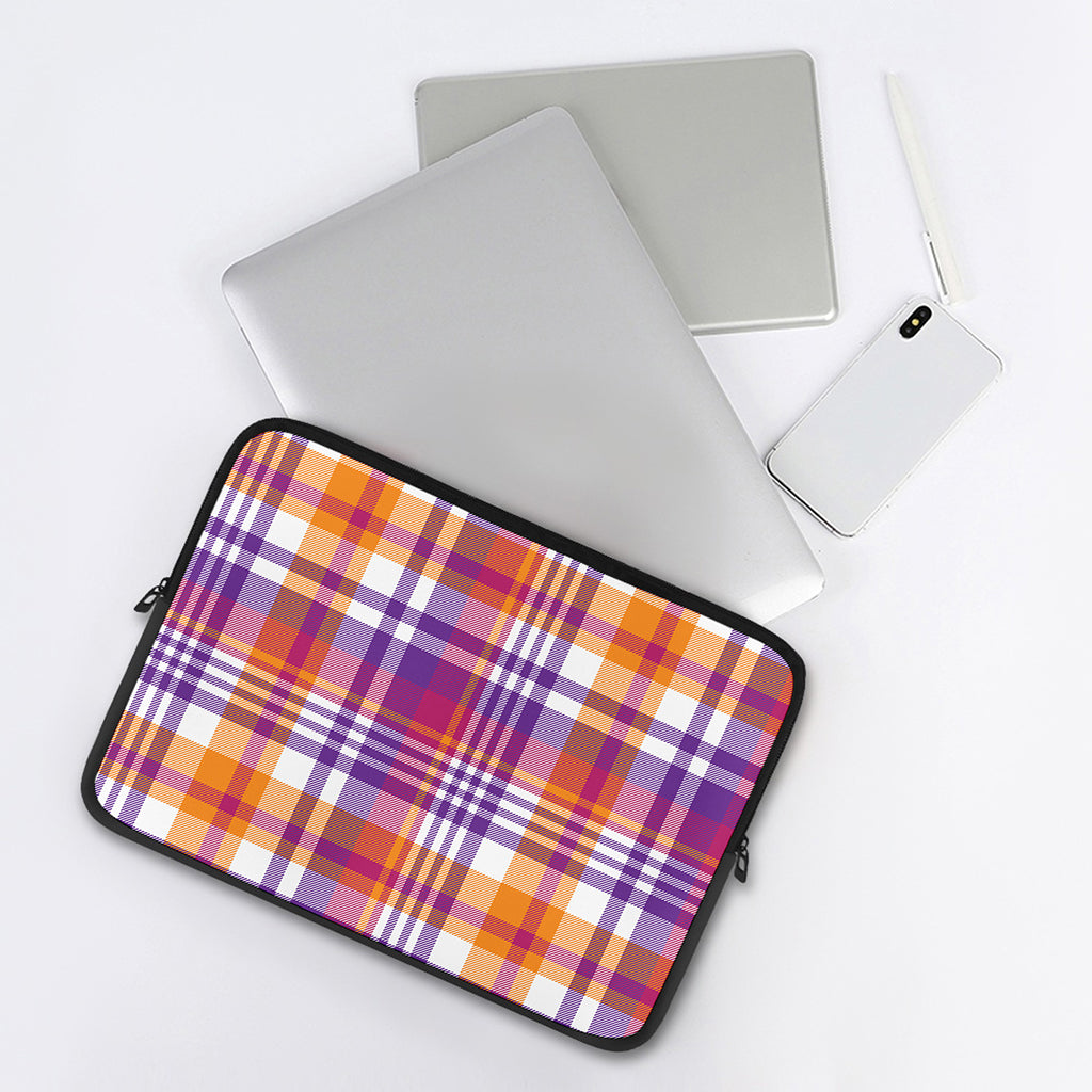 Purple And Orange Madras Plaid Print Laptop Sleeve