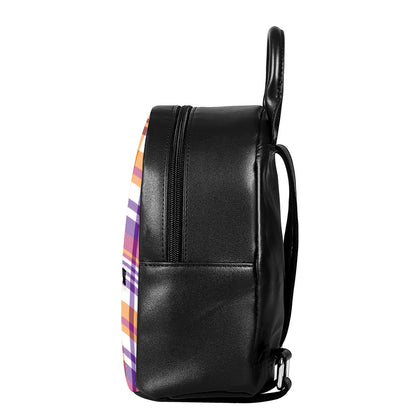 Purple And Orange Madras Plaid Print Leather Backpack