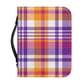 Purple And Orange Madras Plaid Print Leather Bible Cover