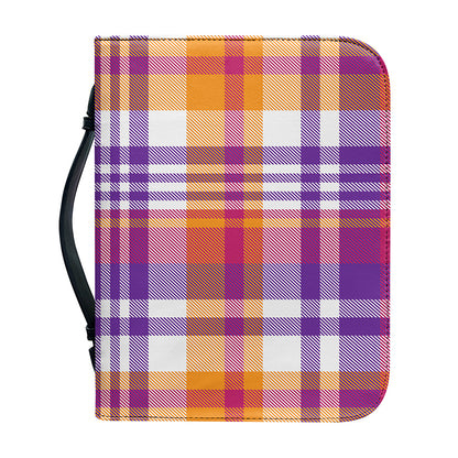 Purple And Orange Madras Plaid Print Leather Bible Cover
