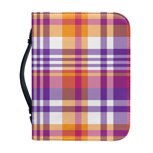 Purple And Orange Madras Plaid Print Leather Bible Cover