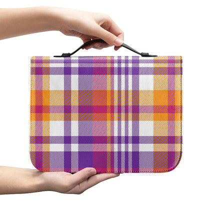 Purple And Orange Madras Plaid Print Leather Bible Cover