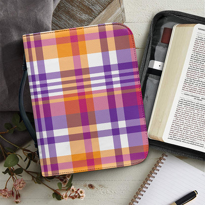Purple And Orange Madras Plaid Print Leather Bible Cover