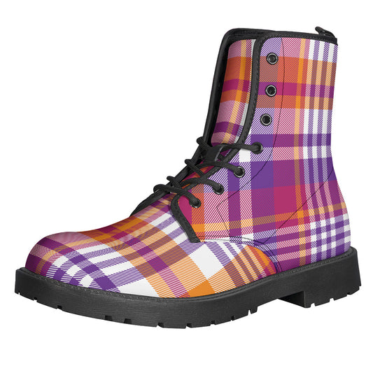 Purple And Orange Madras Plaid Print Backpack