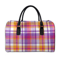 Purple And Orange Madras Plaid Print Leather Duffel Bag