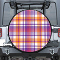Purple And Orange Madras Plaid Print Leather Spare Tire Cover
