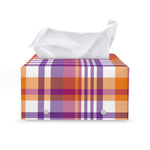 Purple And Orange Madras Plaid Print Leather Tissue Box Cover
